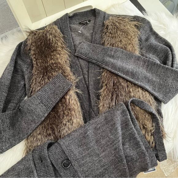 NEW Ann Taylor Wool Faux Fur Longline Belted Button Maxi Cardigan Sz XS NWT - Picture 8 of 16